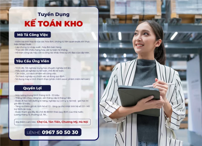 Tuyển dụng vị trí kế toán kho tại Chương Mỹ – Hà Nội